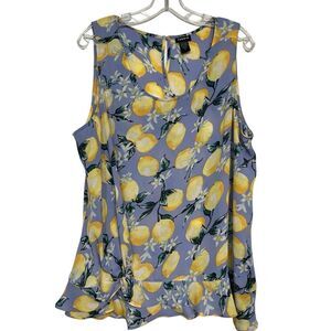 Torrid Lilac Purple & Lemon Georgette Sleeveless Blouse Tank Top Hi-Low Hem